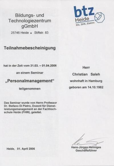 Die Zertifikate von Christian Saleh 